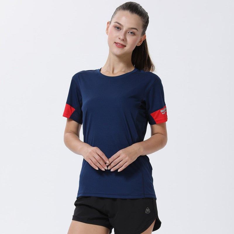 Sport Running T Shirt Women Quick Dry Marathon Active Tshirt Outdoor Training Jogging Shirt Pachwork Women Fitness Short Sleeve