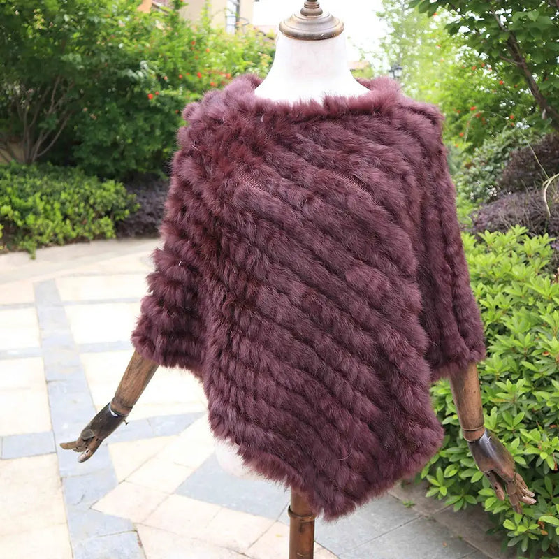 ZDFURS * Winter Hot Sale Knitted Natural rabbit fur Poncho Fashion Rabbit Fur Shawl Genuine Rabbit Fur warps Women  Fur Poncho