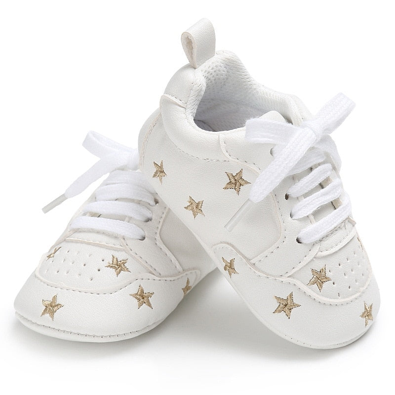 Newborn Print Heart Star Baby Sneaker PU Leather Baby Boys Girls First Walkers Soft Sole Infant Toddler Baby Shoes For 0-18M