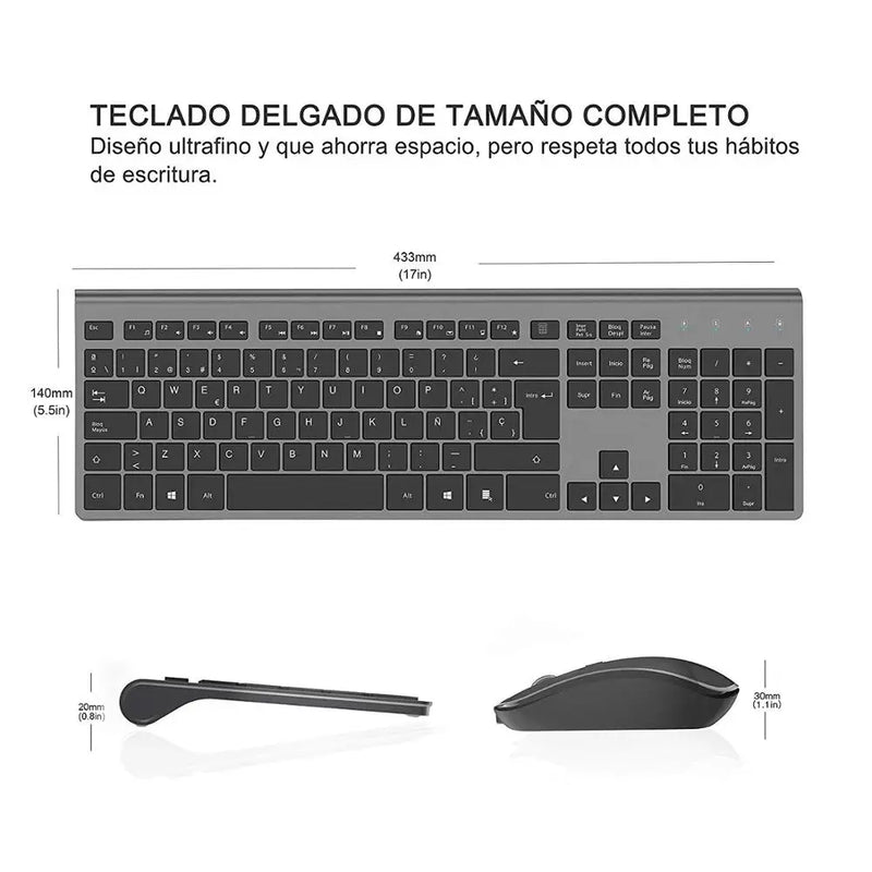 Wireless Keyboard and Mouse Set Spanish Layout Ergonomic Silent Rechargeable Mouse and Keyboard Combo USB Plug And Play