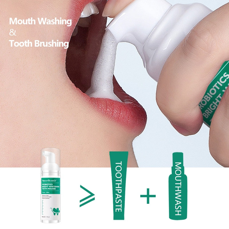 VIBRANT GLAMOUR Tooth Whitening Mousse Mint Toothpaste Remove Plaque Stains Oral Odor Bright Teeth Fresh Breath Oral Care Tool