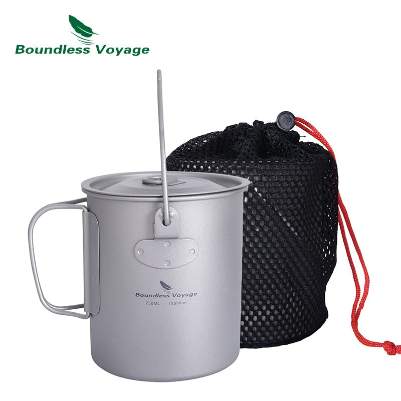 Boundless Voyage Titanium Mug Camping Cup Supplies Outdoor Pot with Lid Lightweight Cookware Travel Tea Coffee Tableware