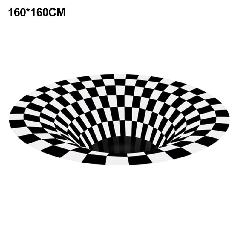 3D Carpet Round Floormat Black White Grid Carpet 3D Illusion Vortex Room Bedroom Anti-Slip Floor Mats Home Carpet Rugs