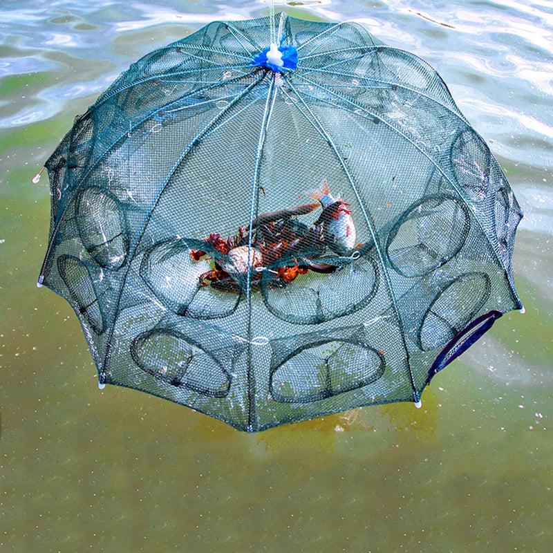 Strengthened 2-12 Holes Automatic Fishing Net Shrimp Cage Nylon Foldable Fish Trap Cast Nets Cast Folding Fishing Network Outdoo