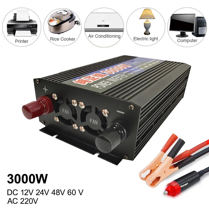 4000W 3000W 2600W 2000W 1600W 1000W Pure Sine Wave Inverter DC 12V To AC 220V 60Hz Power Car Inverter With LED Display Converter