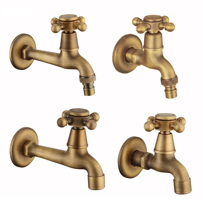 Wall Mounted Antique Brass Bathroom Washing Machine Faucet Mop Pool Tap Cold Water Bibcock Tap Decorative Outdoor Garden Faucet