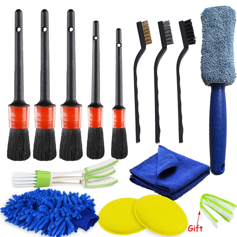 17/14/5 Pcs Car Detailing Brush Cleaning Gloves Dirt Dust Clean Brushes For Auto Interior Exterior Leather Air Vents Wheel Wash