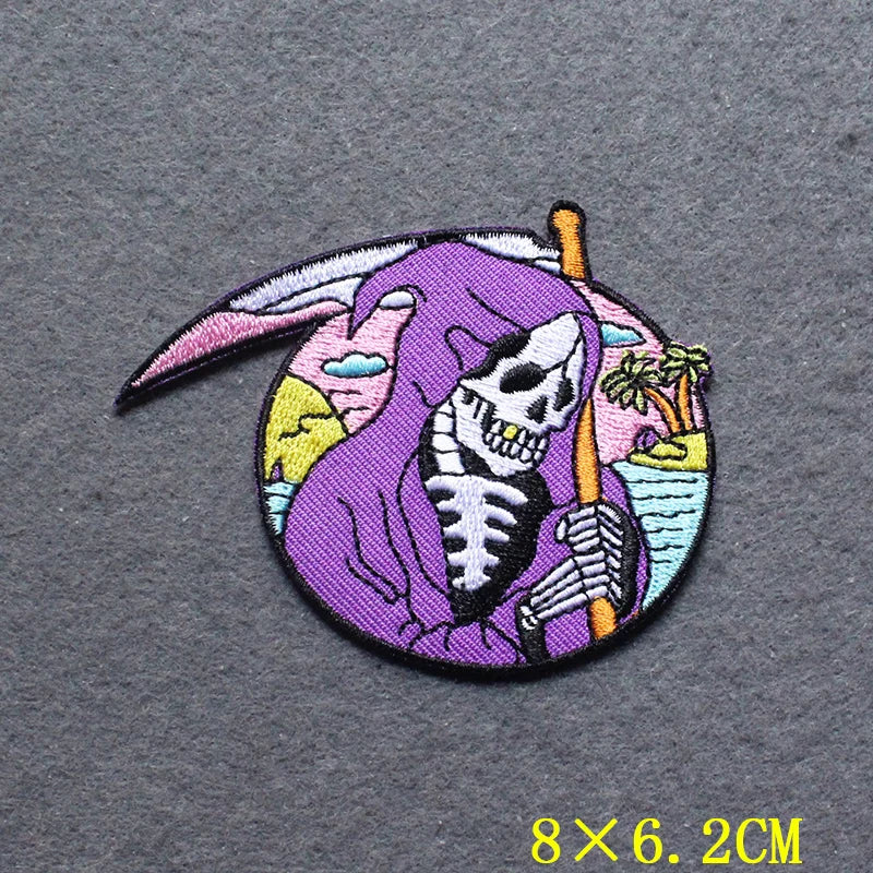 Skull Iron On Patch Skeletor Patches For Clothing Grim Reaper patch Embroidered Patches On Clothes Punk Clothes Stripes Decor