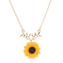Jisensp Fashion Leaf Branch Sunflower Necklace for Women Party collares Ketting Accessories I Love You Necklace Jewelry Gift