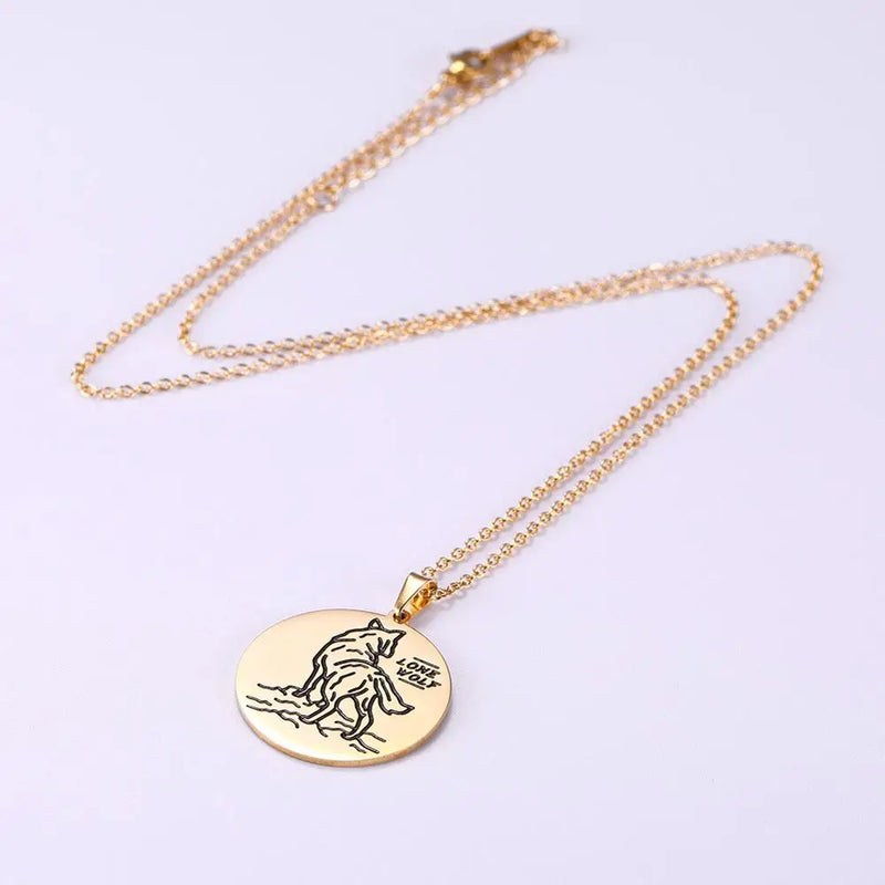 Skyrim Lone Howl Wolf Animal Pendant Necklace Men Women Amulet Stainless Steel Gold Color Adjustable Chain Necklaces Jewelry