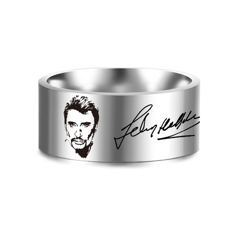 Johnny Hallyday Photo Punk Rock Wide Rings Signet for Men Males Finger Jewelry Stainless Steel Hip Hop