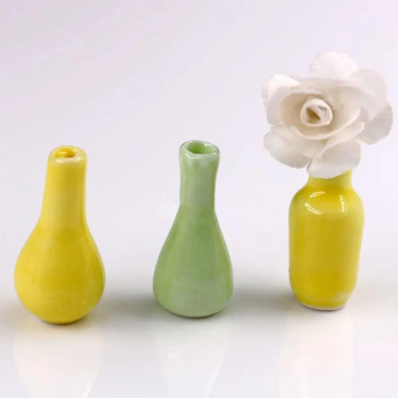 1/2/3Pcs Mini Porcelain Vases Model Miniatures Figurines Ceramic Flower Pots Vases Figurines Miniatures for 1/12 Dollhouse