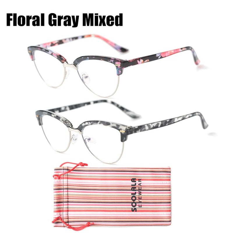 SOOLALA Cat Eye Semi-Rimless Anti Blue Light Filter Eyeglasses Frame Women Blue Light Blocking Anti Radiation Computer Glasses