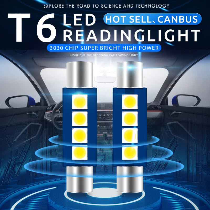 10pcs Festoon Light C5W T6 Car Led 28MM 30MM Led Bulbs 3030 Canbus Interior License plate Lamp 12V Light Source White Car Bulbs