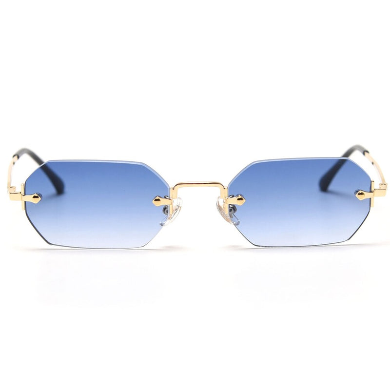 Peekaboo men rectangle sunglasses rimless octagonal small glasses women metal gold polygon blue brown 2021 uv400 frameless