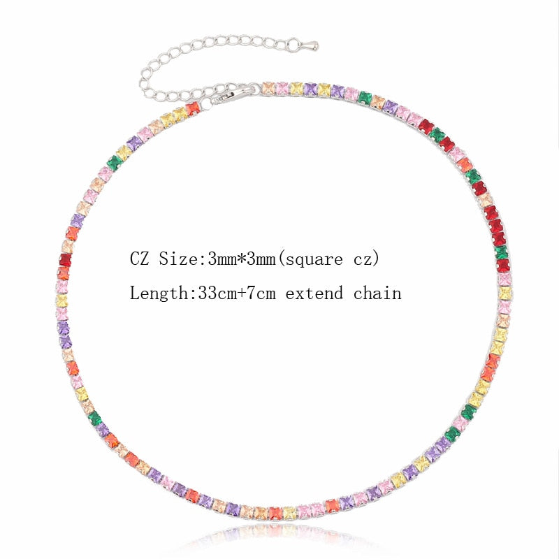 Sexy Short Sparking Rainbow Tennis Chain Chocker Necklace With AAA+ CZ Fashion Personality Women Collar Jewellery bijoux femme