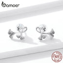 bamoer Silver 925 Design Ginkgo Leaf Stud Earrings for Women Real Sterling Silver Luxury Brand Jewelry Pendiente New BSE328