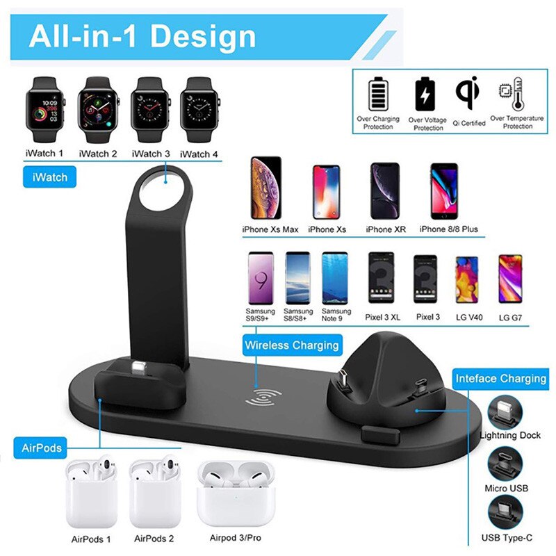 3 in 1 Wireless Charger for iPhone Wireless Charger 3in1 Induction Charging Dock Station for iPhone 12 SE 11 Apple Watch Airpods