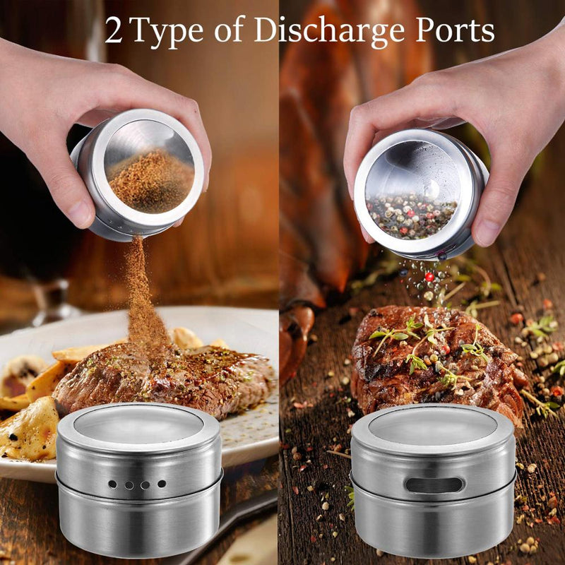 LMETJMA Magnetic Spice Jar Set With Stickers Stainless Steel Spice Tins Spice Storage Container Pepper Seasoning Sprays Tools