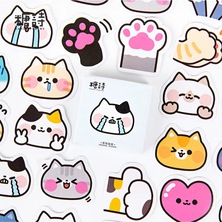 45 Pcs Cute Cat Stickers Vinyl Decals Animals Kitten Sticker For Bottles Laptop Computer Phone DIY Diary Scrapbooking Decoration