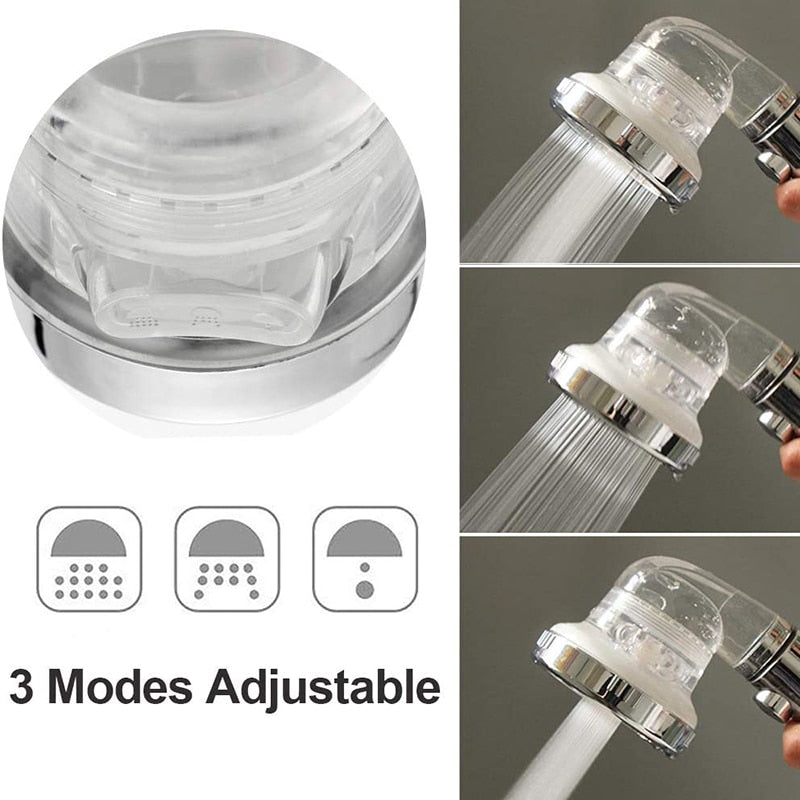 Bathroom SPA Shower Head 3 Modes Adjustable One-Button Water Stop With Anion Filter Ball High Pressure Nozzle Replaceable Panel
