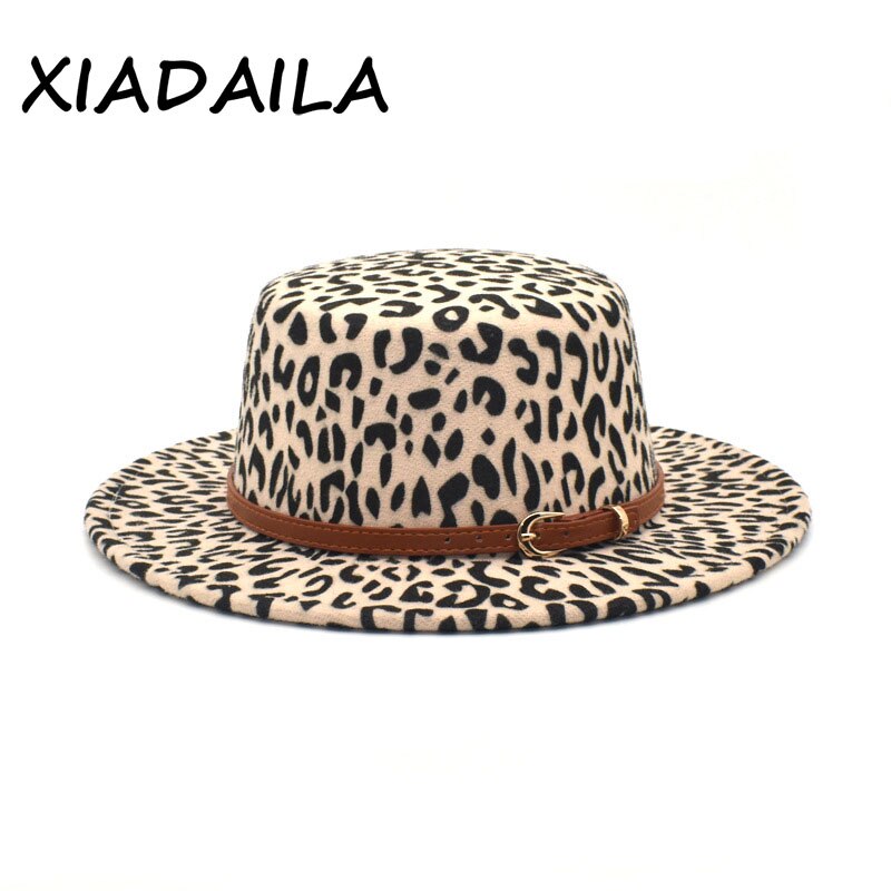 New classic leopard Felt Fedora men's and women's artificial wool blended jazz hat wide brim simple church Derby flat top hat re