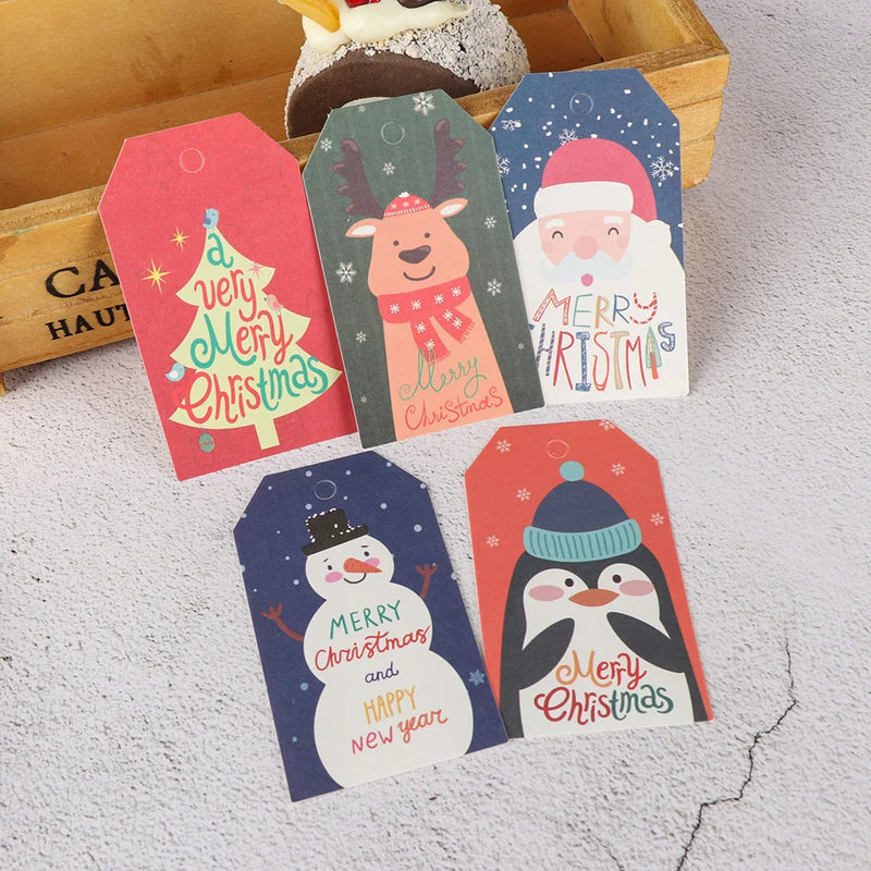 50PCS Merry Christmas DIY Kraft Tags Labels Gift Wrapping Paper Hang Tags Santa Claus Paper Cards Xmas Party Supplies