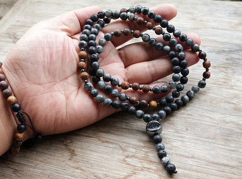 Man's unique necklace 6mm Natural stone bead & Hematite Bead Necklace Fashion Jewelry Dropshipping