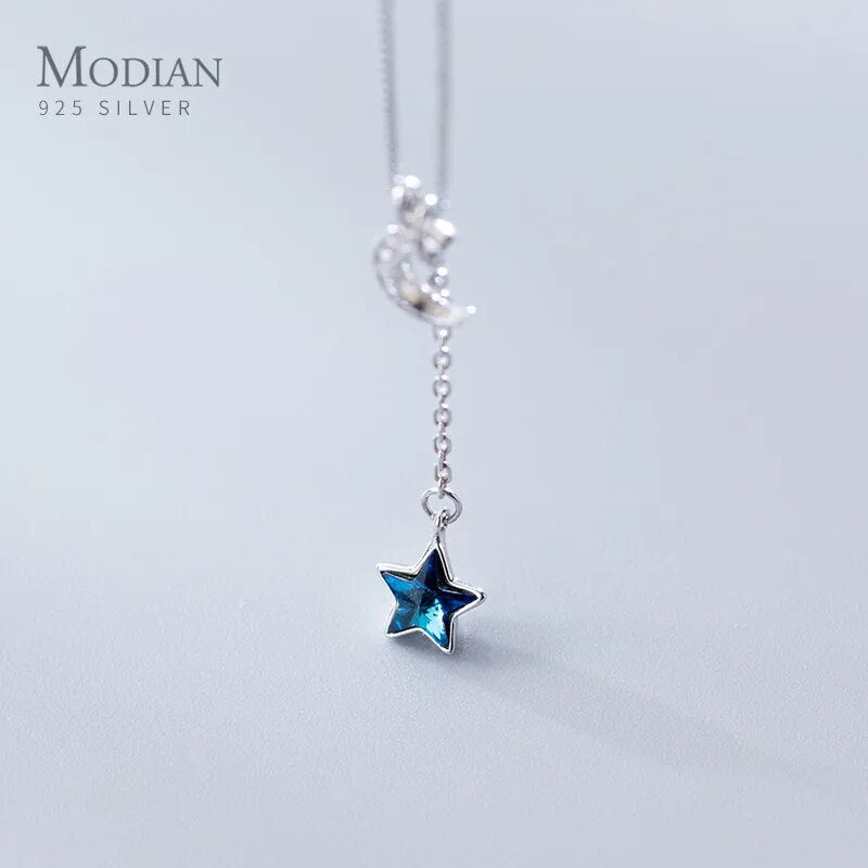Modian Real 925 Sterling Silver Shining Crescent Star Pendant for Women Link Chain Fashion Fit Women Engagement Party Jewelry