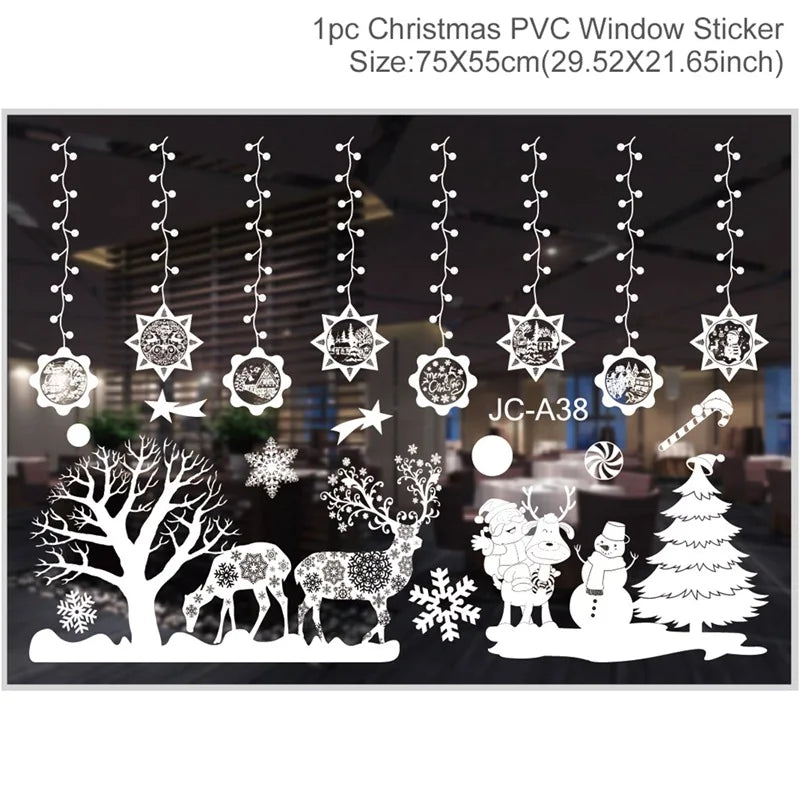 Christmas Window Stickers Merry Christmas Decorations For Home 2024 Christmas Wall Sticker Kids Wall Decals Happy New Year 2025