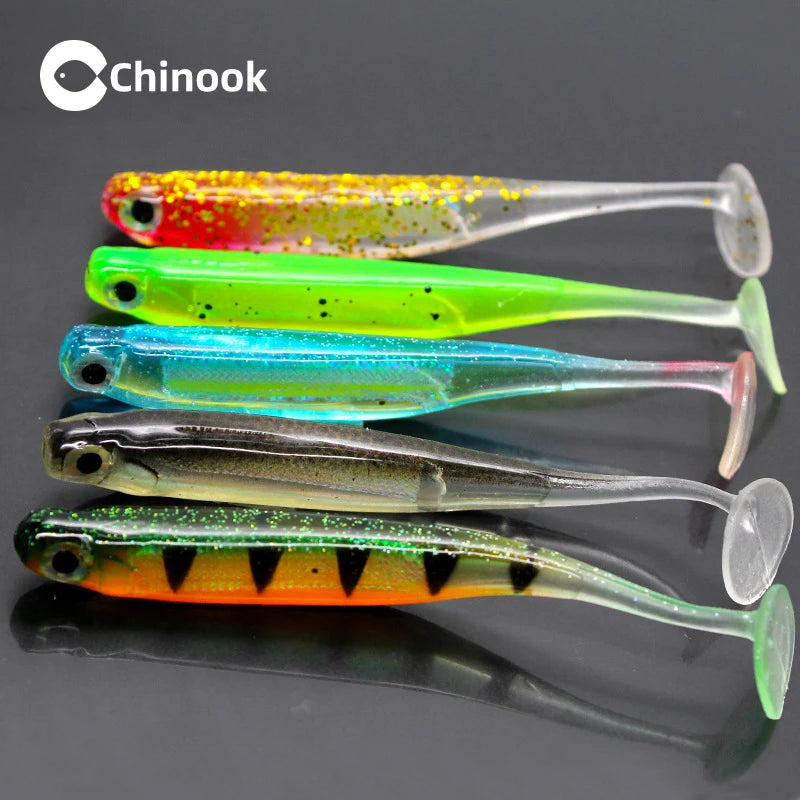 Chinook Soft Bait Lure t-tail 70/90mm 5pcs Wobblers Worm Fishing Silicone Fish Artificial Bait Fishing For Jig Head