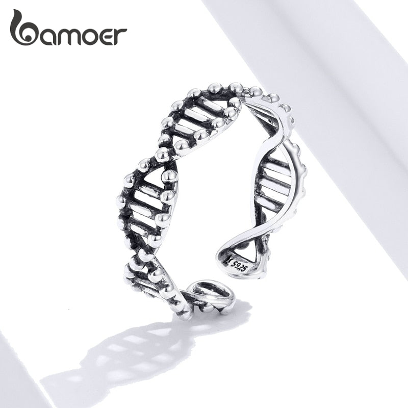 bamoer Original Design 925 Sterling Silver DNA Open Adjustable Finger Rings for Women Free Size Ring Fashion Jewelry SCR643