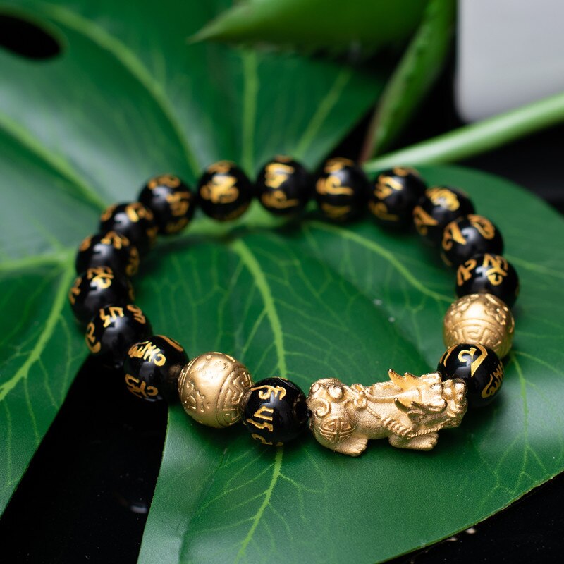 Gold Color Brave Troops Stone Beads Bangles Bracelet 6 Words Chinese Lucky Enegry God Beast Pixiu Bracelet Dropship Jewelry Gift