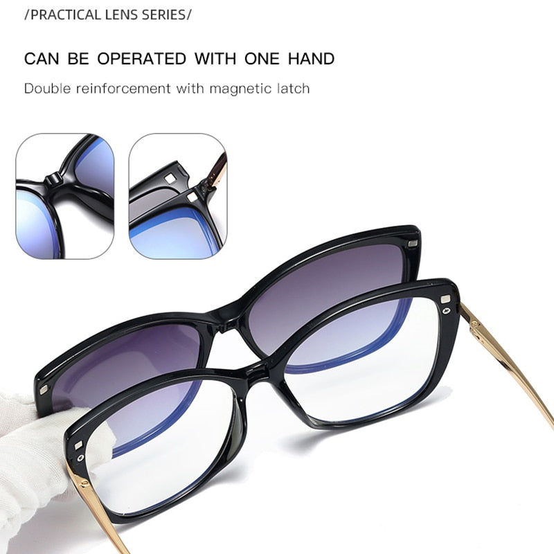 Magnet Clip on Sunglasses Fashion Transparent Glasses Woman 2021 New Luxury Brand Anti Blue Light Glasses Frame Sunglasses UV400