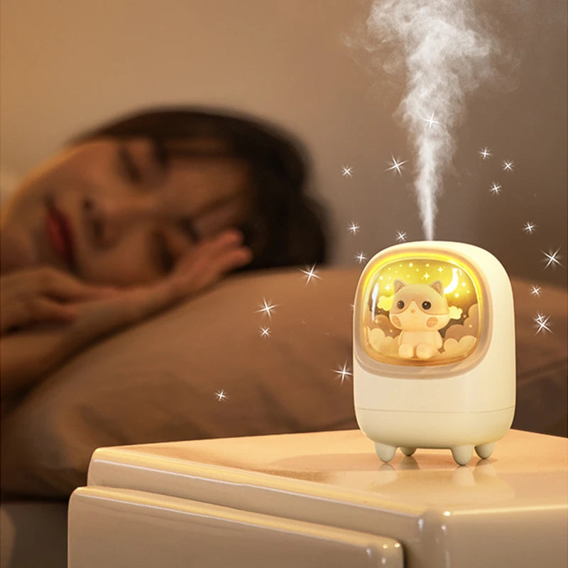 350ml Cartoon Wireless Air Humidifier USB Rechargeable Portable Mini Aromatherapy Mist Maker Diffuser with Romantic Warm Lamp