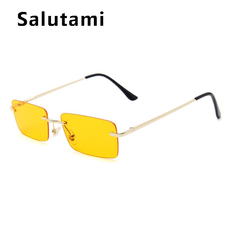 Rimless Alloy Small Square Sunglasses For Women Vintage Ins Hot Gradient Clear Sun Glasses Female Uv400 Shades Hip Hop Eyewear