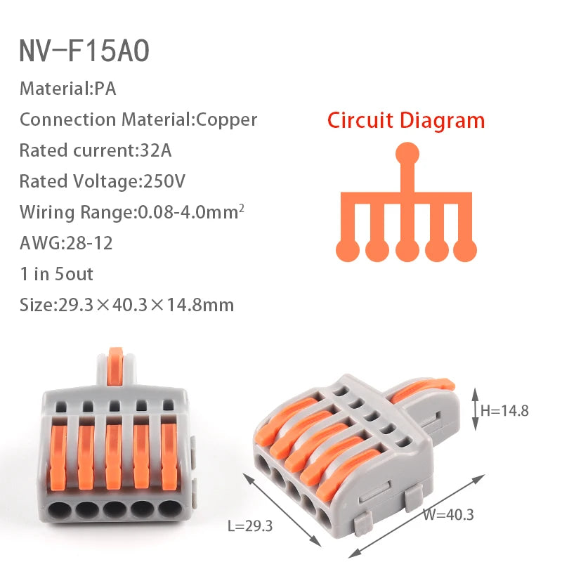 20PCS Quick Cable Splitter Push-in Wire Connector Universal Compact Conductor Wiring Terminal Block For ELECTRICAL Connection