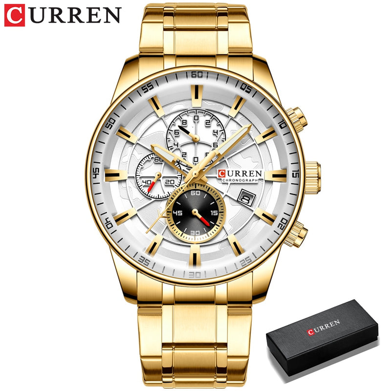 Mens Watches CURREN New Fashion Stainless Steel Top Brand Luxury Casual Chronograph Quartz Wristwatch for Male