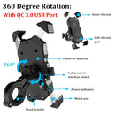 ACCNIC Waterproof 12V Motorcycle Wireless Charger Phone Mount with QC3.0 USB Fast Charge Phone Holder for 3.5-6.5 inch cellphone