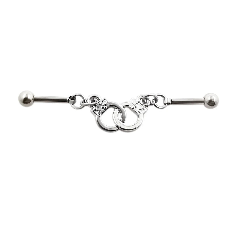 JHJT 14G Heart Industrial Piercing Surgical Steel Industrial Barbell Handcuffs Cat Star Cartilage Earring Body Jewelry