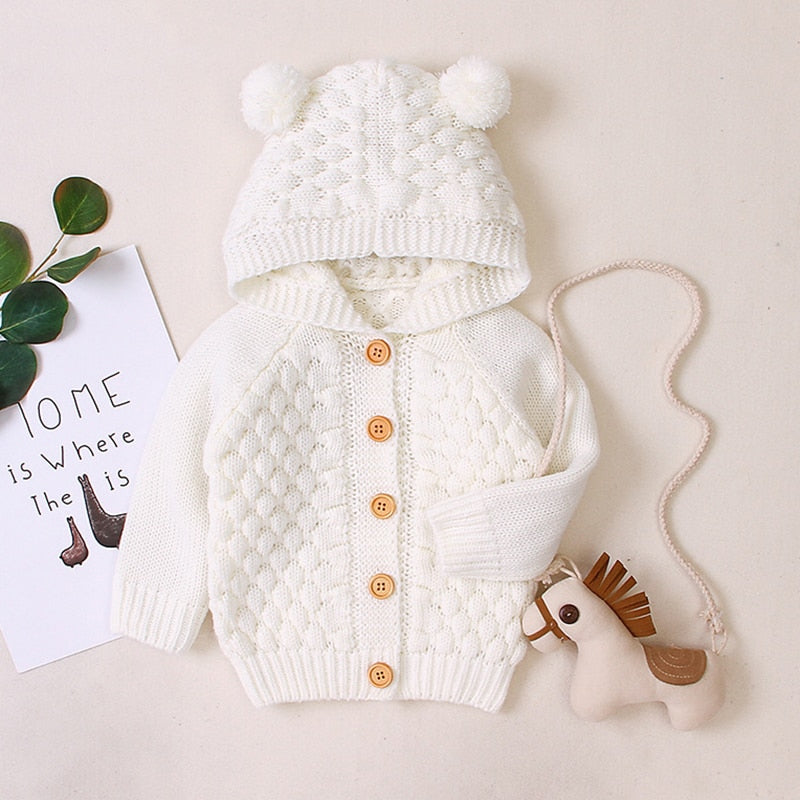 Spring Autumn Newborn Infant Baby Girl Boy Cardigan Clothes Winter Jacket Warm Coat Knitted Sweater Hooded Button Outwear