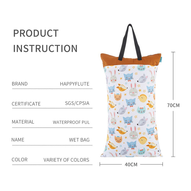 Happy flute 1 pcs Large Hanging Wet/Dry Pail Bag for Cloth Diaper,Inserts,Nappy, Laundry With Two Zippered Waterproof,Reusable