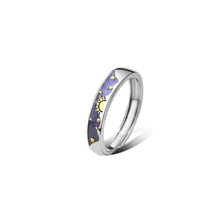 925 Sterling Silver Enamel Sun Moon Starry Sky Couple Rings For Women Romantic Style Gifts For Lovers Fine Jewelry