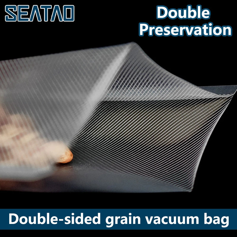 SEATAO 50/100PCS Double sided twill grid kitchen vacuum food bag vacuum seal pocket Vacuum storage seal pocket vacuum packaging