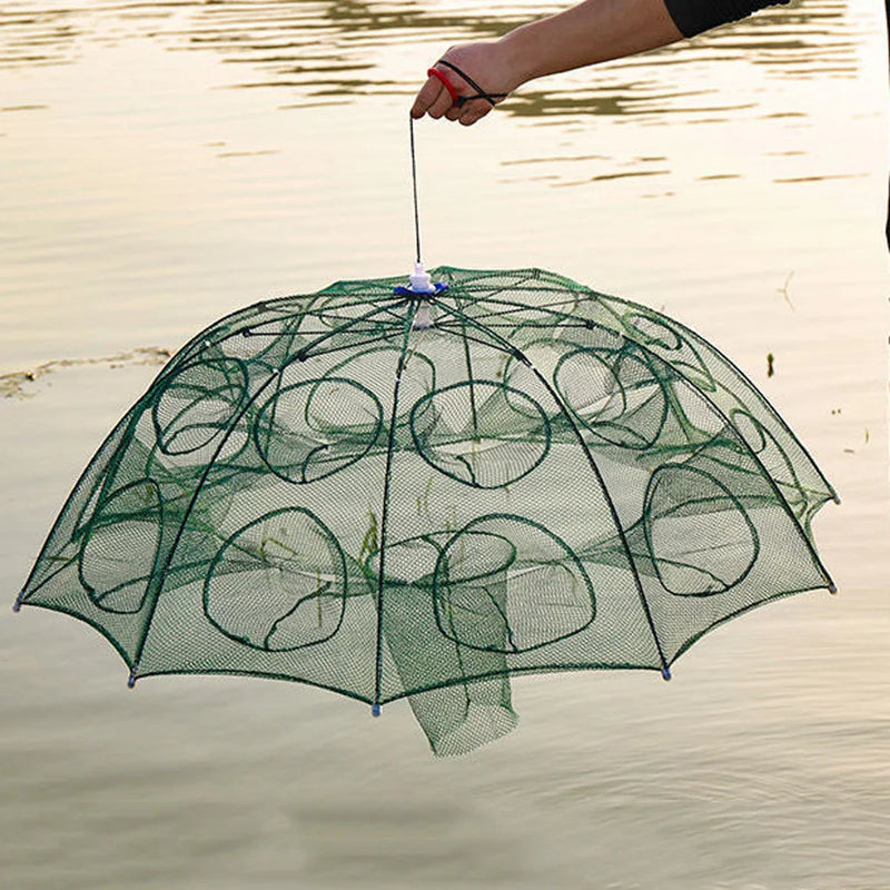 Strengthened 2-12 Holes Automatic Fishing Net Shrimp Cage Nylon Foldable Fish Trap Cast Nets Cast Folding Fishing Network Outdoo