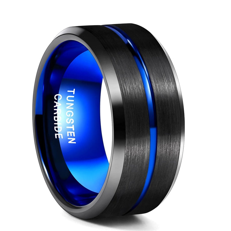 TIGRADE 6/8/10mm Blue&amp;Black Mens Tungsten Carbide Ring Blue Line Design For Women Wedding Engagement Rings Fashion Size 6 -17