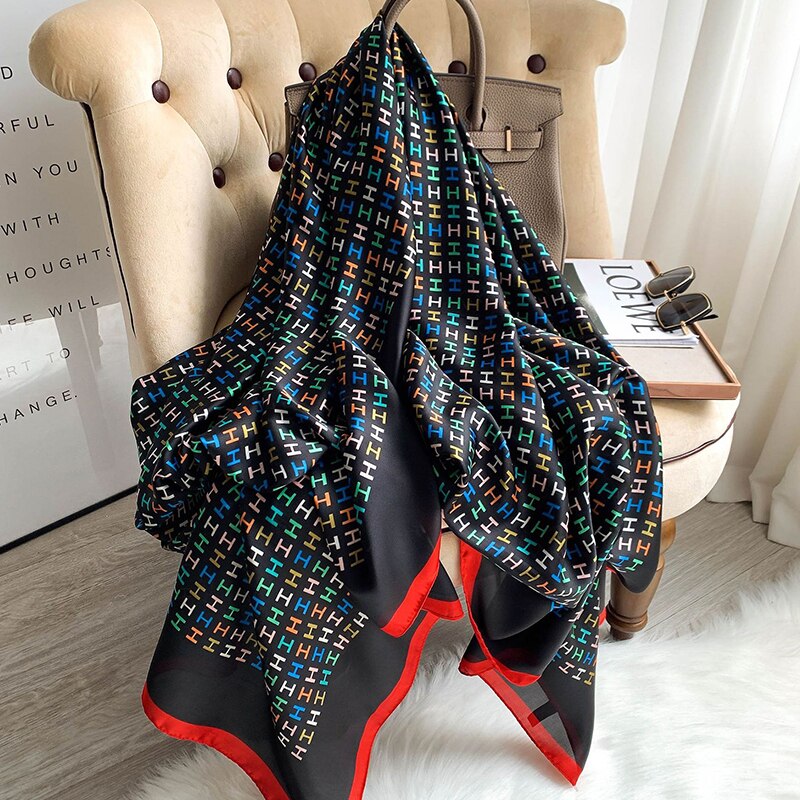 180*90cm Luxury Brand Spring Autumn New Silk Scarf Women Shawl Fashion Soft Poncho Chiffon Hijab Foulard Muffler Bandanna Pareo