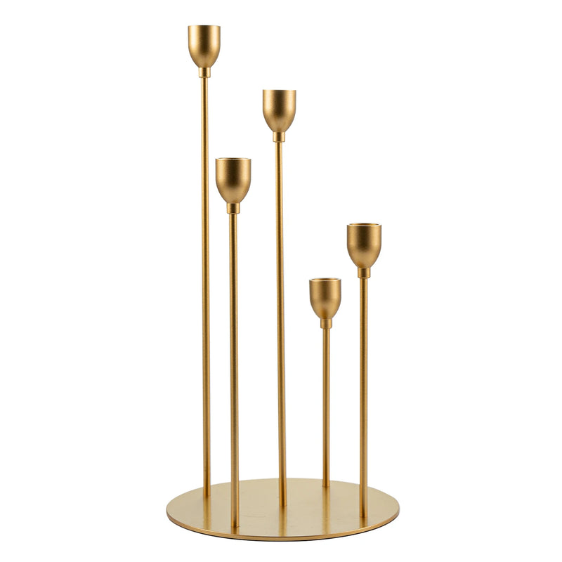 Gold Candelabra Taper Candle Holder, Decorative Candlestick Holder, Centerpiece for Wedding, Christmas, Home Decoration, 5 Arms