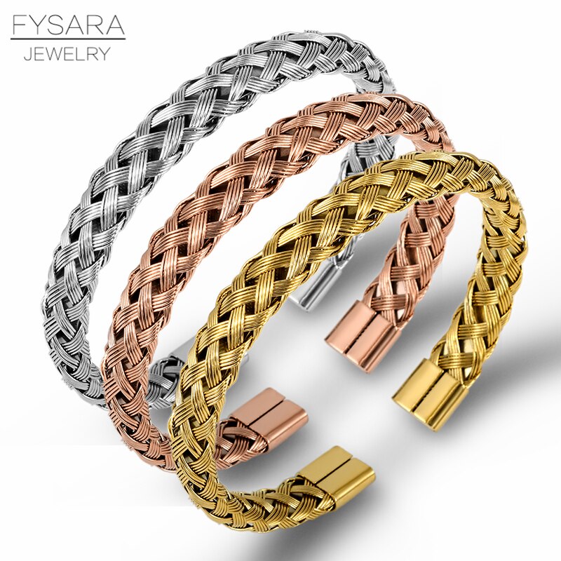 FYSARA 3pcs/Set Royal Roman Bracelets & Bangles Cable Wire  Woven Bangles For Men Stainless Steel Men Jewelry Accessories