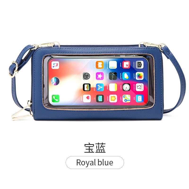 Buylor New Touch Screen Phone Women's Bag PU Leather Crossbody Shoulder Strap Handbag for Women FID Anti-theft Brush Long Wallet